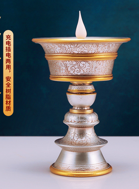 仿真LED长明灯银色格桑花插充电