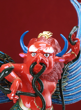 藏式纯铜大鹏金翅鸟雕塑一体佛像家用供奉摆件精品全身彩绘铜像物