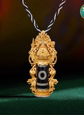 精品s925纯银镀金西藏式宗喀巴大师两眼吊坠天珠项链挂件男女配饰