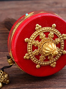 亚青纯铜红皮手摇家用摆件随身转筒银色大号西藏式转桶金银色客厅