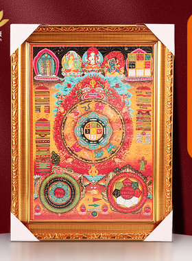 文殊九宫八卦唐卡画墙壁装饰画用品高清带相框藏式佛像挂画藏传