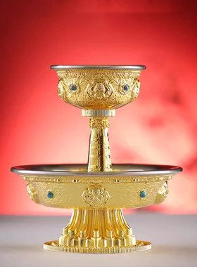 藏式供护法杯合金鎏金八吉祥供水杯不锈钢内胆家用工艺摆件供酒杯