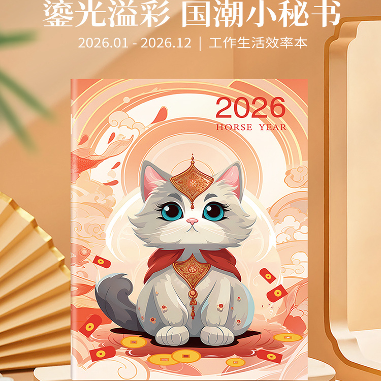 国潮工作小秘书2026年习惯养成日历本自律计划本每日打卡表时间管理日程本效率手册办公笔记本子记事本子定制