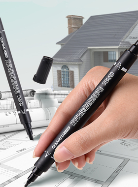 金万年建筑点柱笔双头针管笔防水绘图勾线笔设计制图马克笔一二级建筑绘画注册建造师考试黑色斜头圆头记号笔