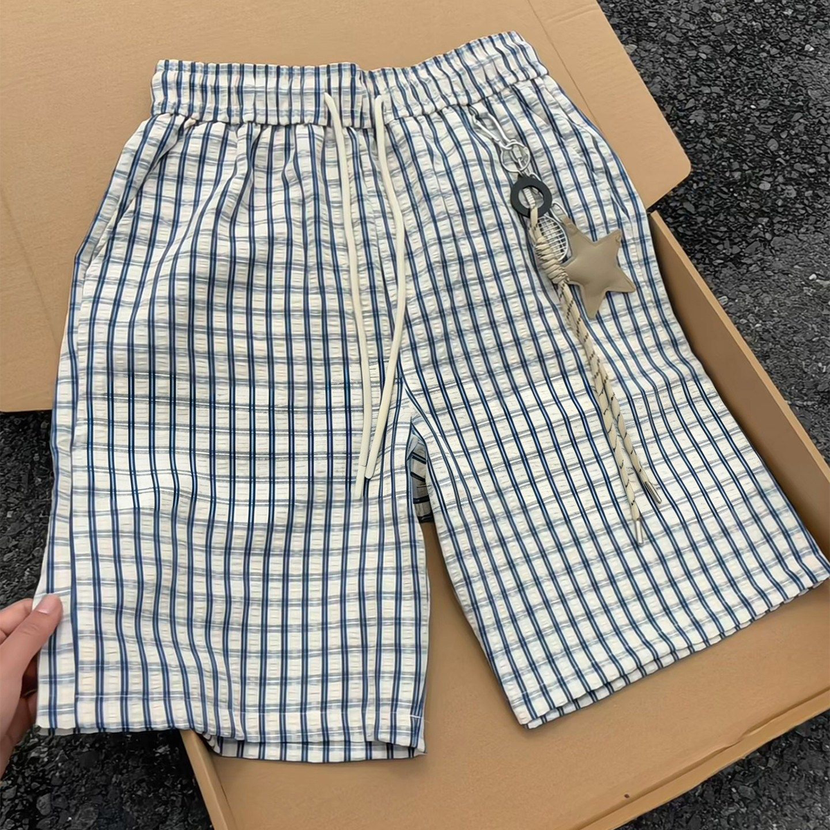 日系cityboy黑白格纹短裤男女夏季轻薄阔腿五分裤休闲百搭中裤子