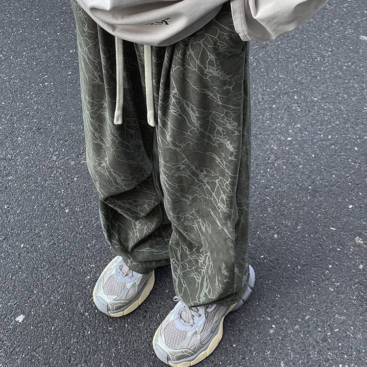 粉色裤子男女高级感美式复古直筒裤脚微喇裤情侣休闲裤宽松平脚裤
