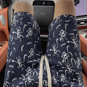 美式短裤白米色涂鸦满印短裤男女同款夏季街头风宽松运动五分裤