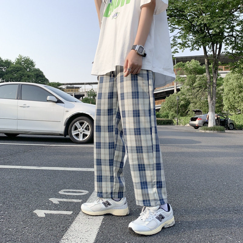 复古格子裤春秋男女直筒港风穿搭宽松大码阔腿休闲裤子新款平脚裤