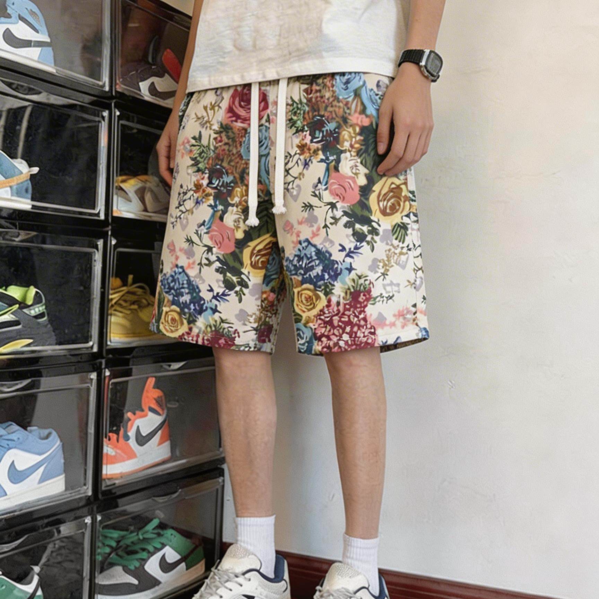 港风复古印花沙滩速干短裤男女潮个性五分裤痞帅百搭休闲5分裤