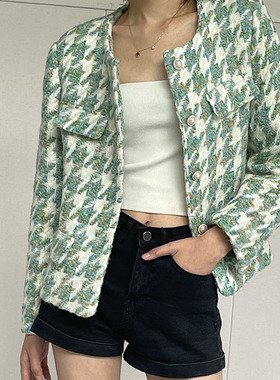 MASA 法式千鸟格短款粗花呢外套设计感小众2022年秋季新款百搭