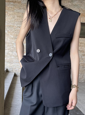 MASA 原创设计款马甲西装显瘦百搭通勤黑色气质休闲无袖纯色