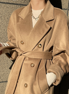 MASA2021经典101801秋冬羊绒女中长款宽松显瘦常规双排扣通勤大衣