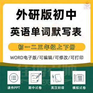 外研版初中英语单词词组默写表七八九年级上下册英译汉译英电子版