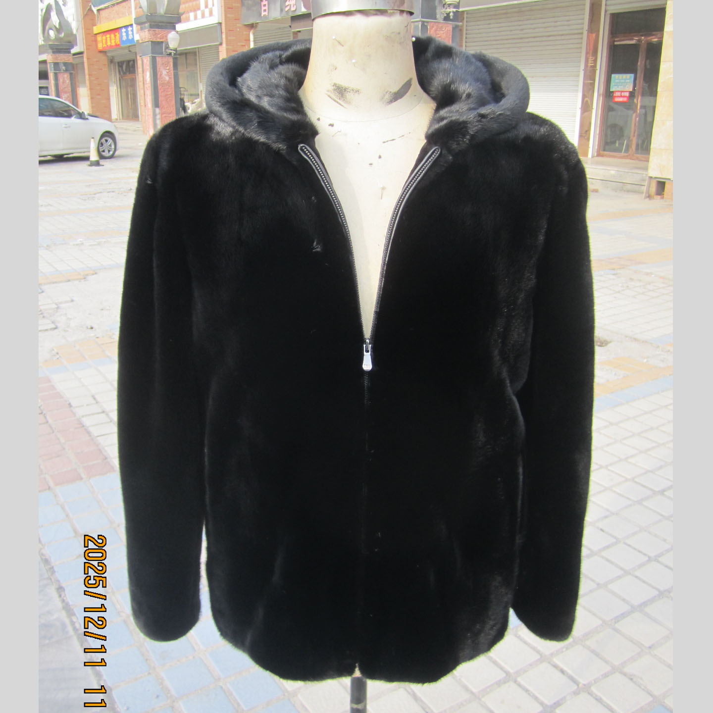 2026男装水貂连帽拉链大码皮毛