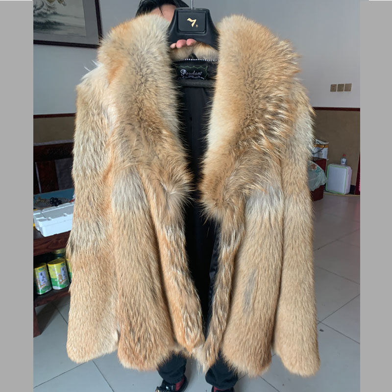秋冬男士防寒保暖加厚大红狼皮草大衣青果领v男女定制款背心坎肩