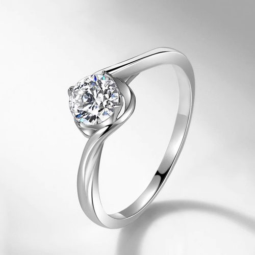 S925纯银莫桑戒指【爱的小漩涡】60分单钻扭臂花苞钻戒求婚戒指