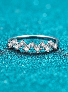 S925莫桑石戒指【星运】女款叠戴排戒钻戒时尚简约气质镀银指环