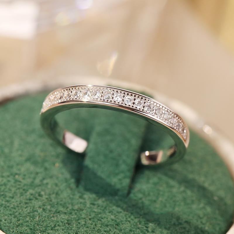 S925纯银莫桑石戒指单排戒微镶钻戒皇冠配戒叠戴轻奢高级感指环