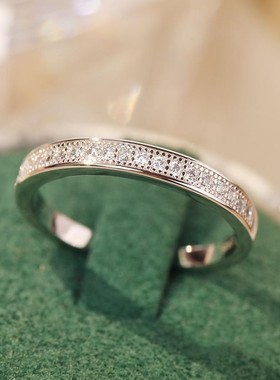 S925纯银莫桑石戒指单排戒微镶钻戒皇冠配戒叠戴轻奢高级感指环