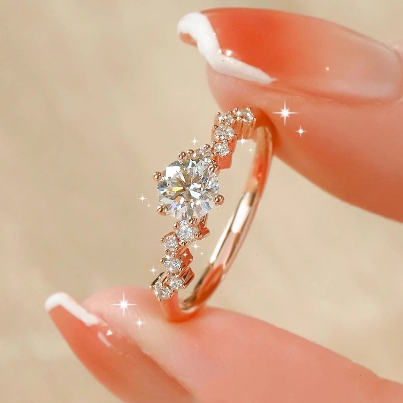 S925纯银莫桑石戒指【星梦】1克拉求婚钻戒女款结婚戒指闭口指环