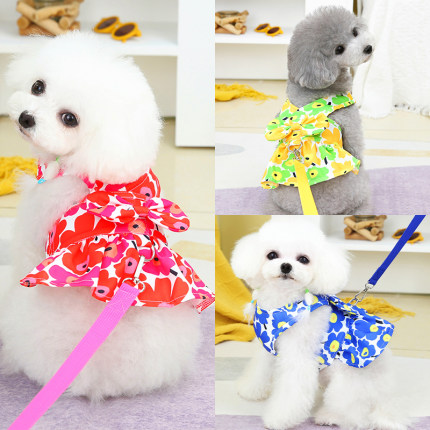 狗狗衣服春装春夏款薄款裙子带牵引绳宠物猫咪泰迪比熊博美小型犬
