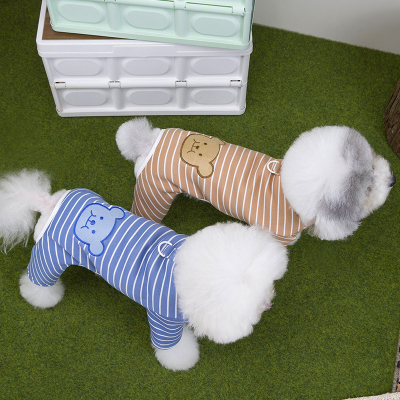 狗狗衣服秋装条纹四脚衣秋冬季保暖卫衣宠物小型犬可牵引泰迪比熊