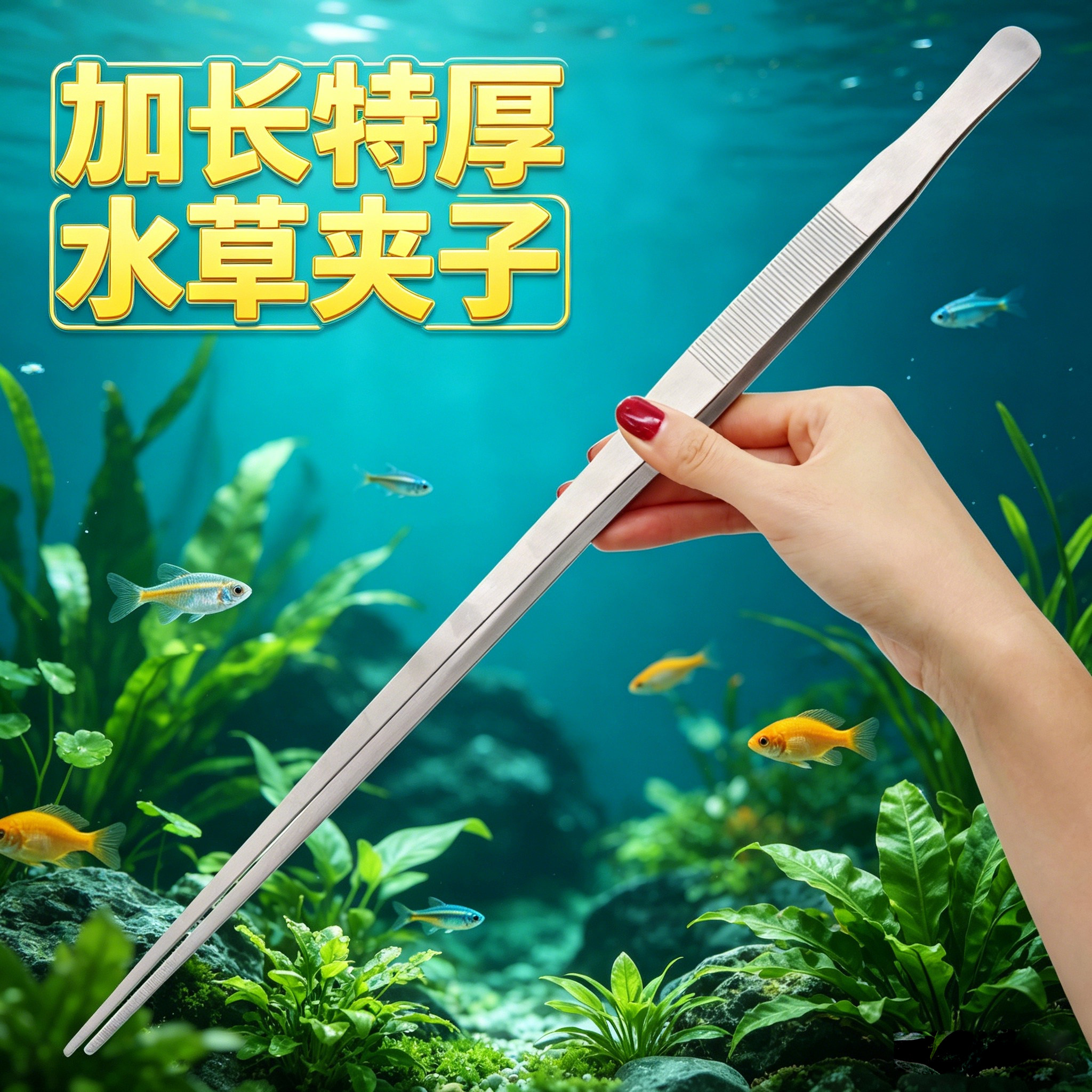 加长特厚不锈钢水草镊子