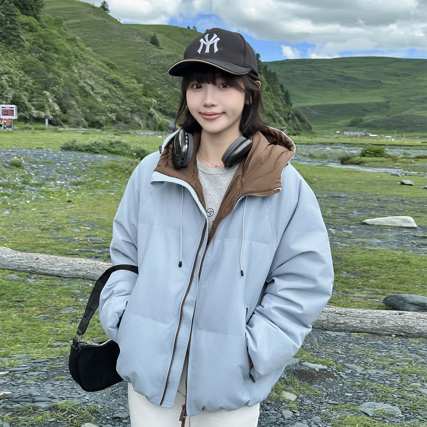 【小田直播间】三星安心90白鸭绒羽绒服女2026新款撞色连帽面包服