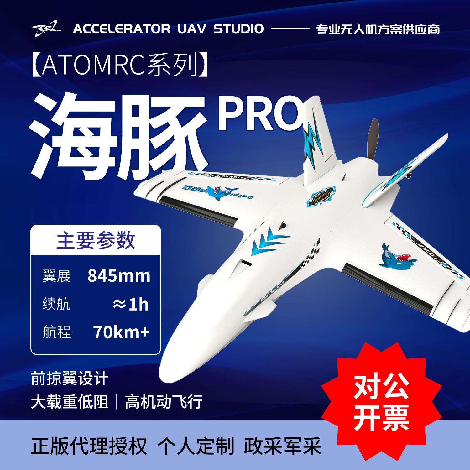 ATOMRC全新海豚PRO固定翼航模fpv