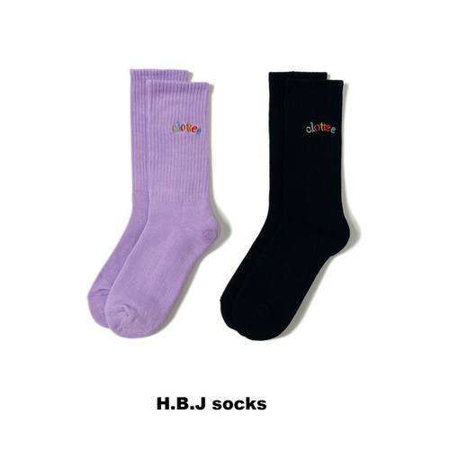 HBJ中筒男女袜冠希同款纯棉毛巾底logo刺绣情侣街头中筒运动袜