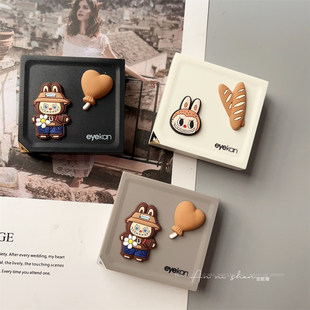 2025新品法棍面包拉布布美瞳伴侣便携隐形眼镜盒免拧盖收纳盒磁吸