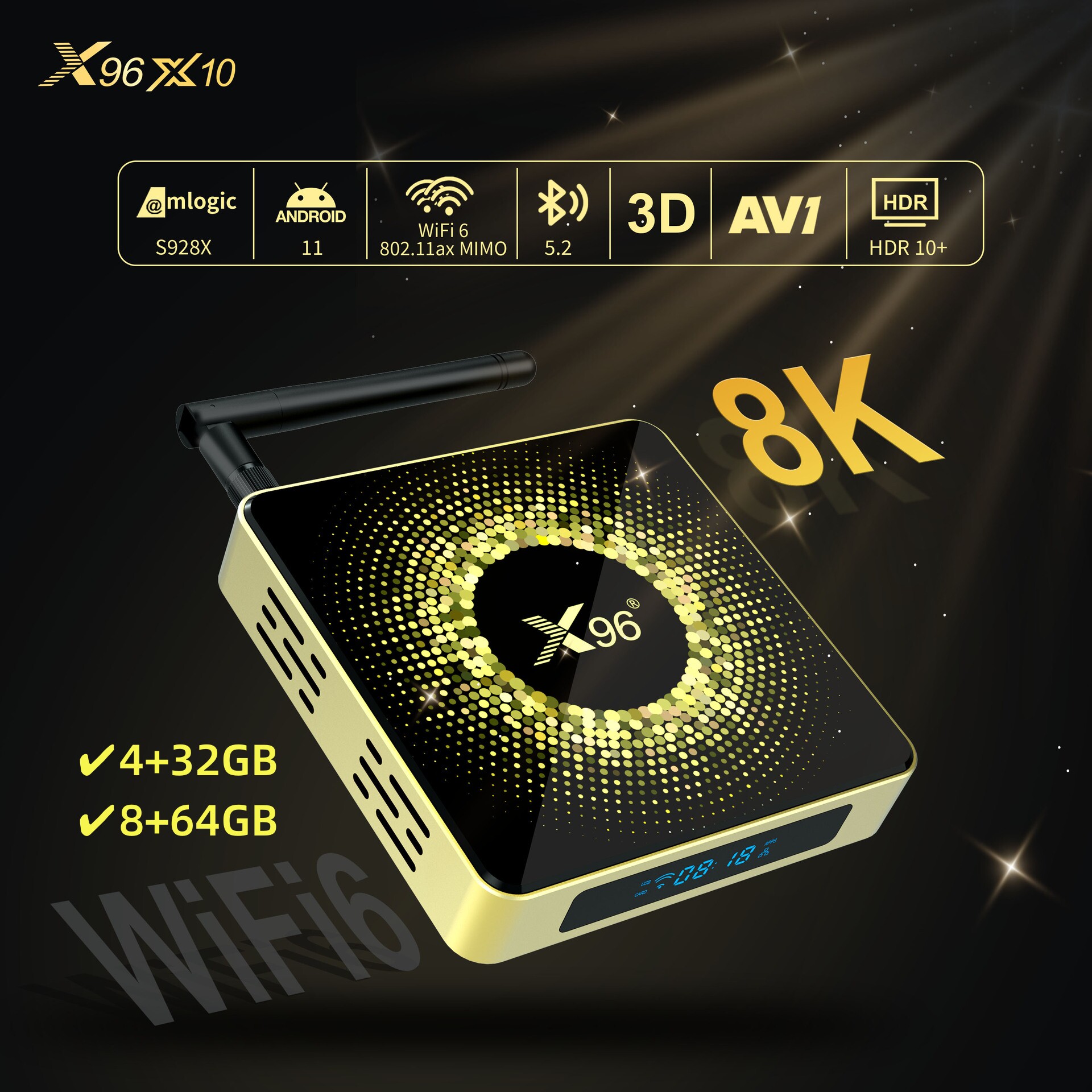 X96 X10 PRO 旗舰机顶盒8k杜比视界 晶晨S928X-J外贸安卓电视盒子