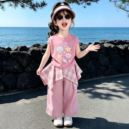 韩国女童屁帘工装裤套装2026夏季新款洋气校园两件套网红童装代发
