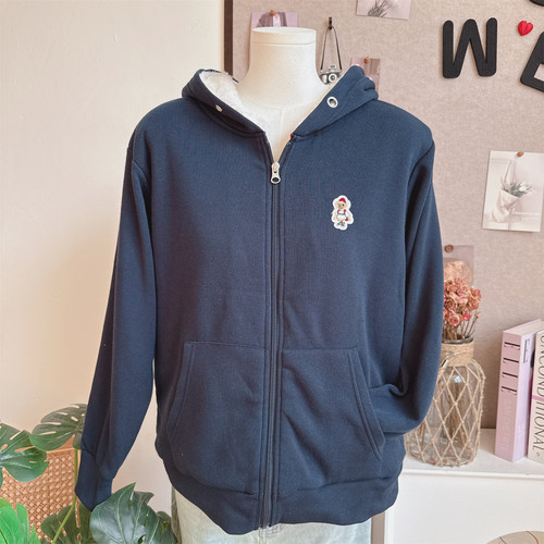 日单 新款小熊刺绣新款连帽羊羔毛拉链卫衣外套女