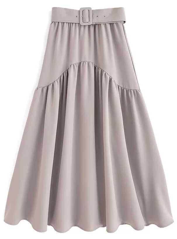 日单GR女装2025春装新款方扣腰带康康褶大摆长款半身裙