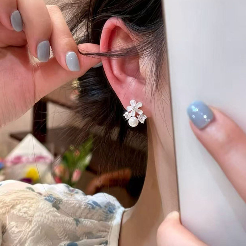 猫眼石花朵耳环女超闪韩版大锆石耳环