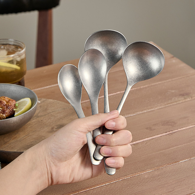 复古做旧汤勺家用勺子304不锈钢勺大号高颜值商用大汤匙防摔长柄,餐饮具,西餐勺,淘宝优惠券,粉丝福利购,淘宝优惠卷