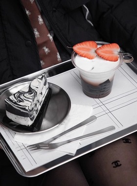 简约ins工业风收纳铁盘子不锈钢托盘长方形咖啡厅蛋糕盘创意餐盘