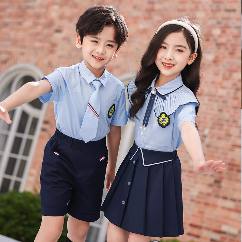 班服夏季毕业照服装韩版男女童短袖衬衫套装小学生校服幼儿园园服