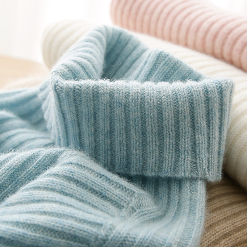 厚实纯山羊绒！品质货比一万家！纯色高领坑条针织打底衫女秋冬款