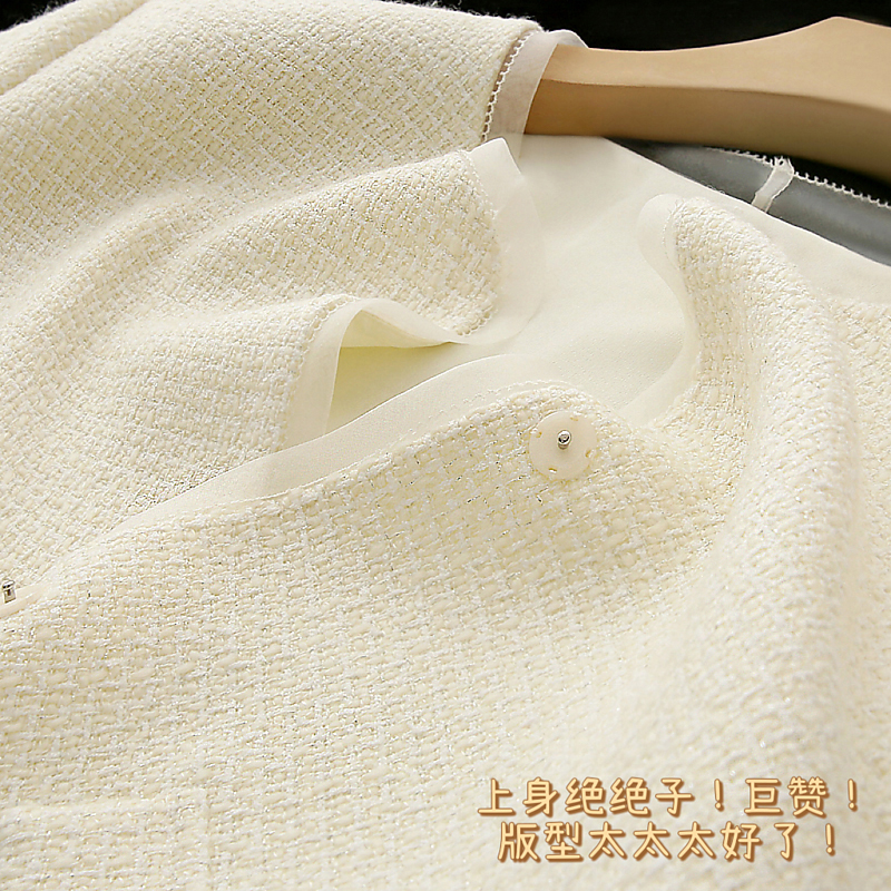 香港专柜！品质赞爆！定制银丝羊毛呢小香风圆领女短款小个子外套