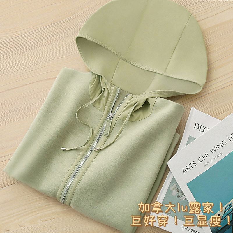 加拿大L露U，正儿八经原面料！巨舒适爆显瘦！拼接连帽卫衣女秋冬图片