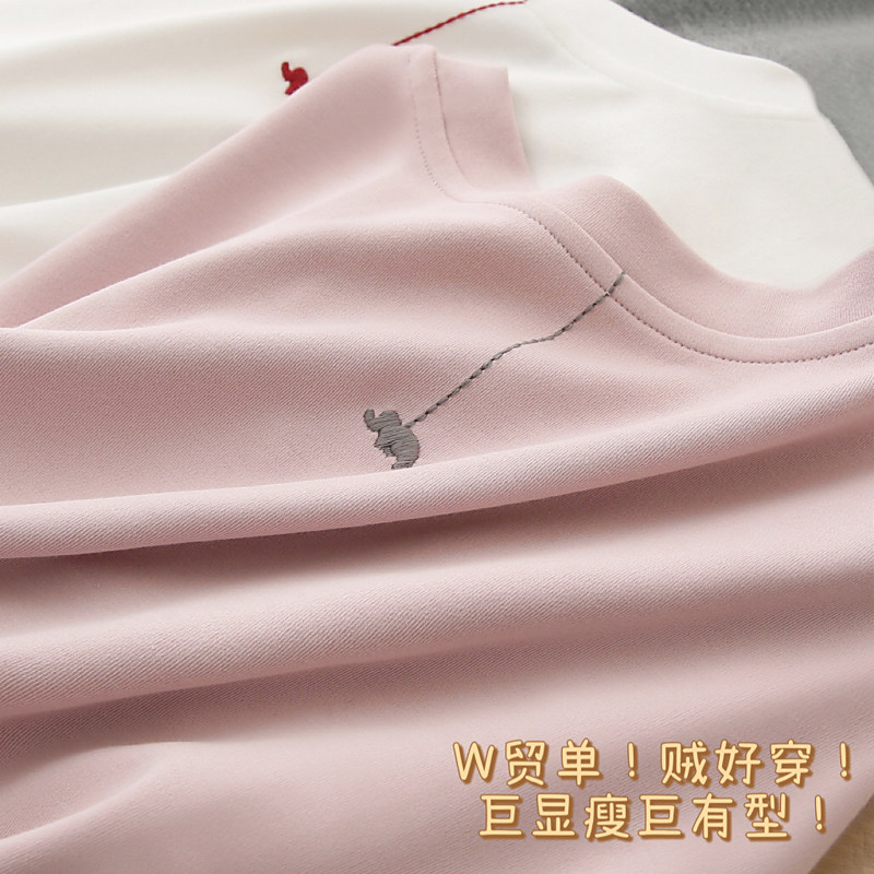 跑量的价格,品质真没的说!弹力棉后背刺绣圆领短袖直筒T恤女夏