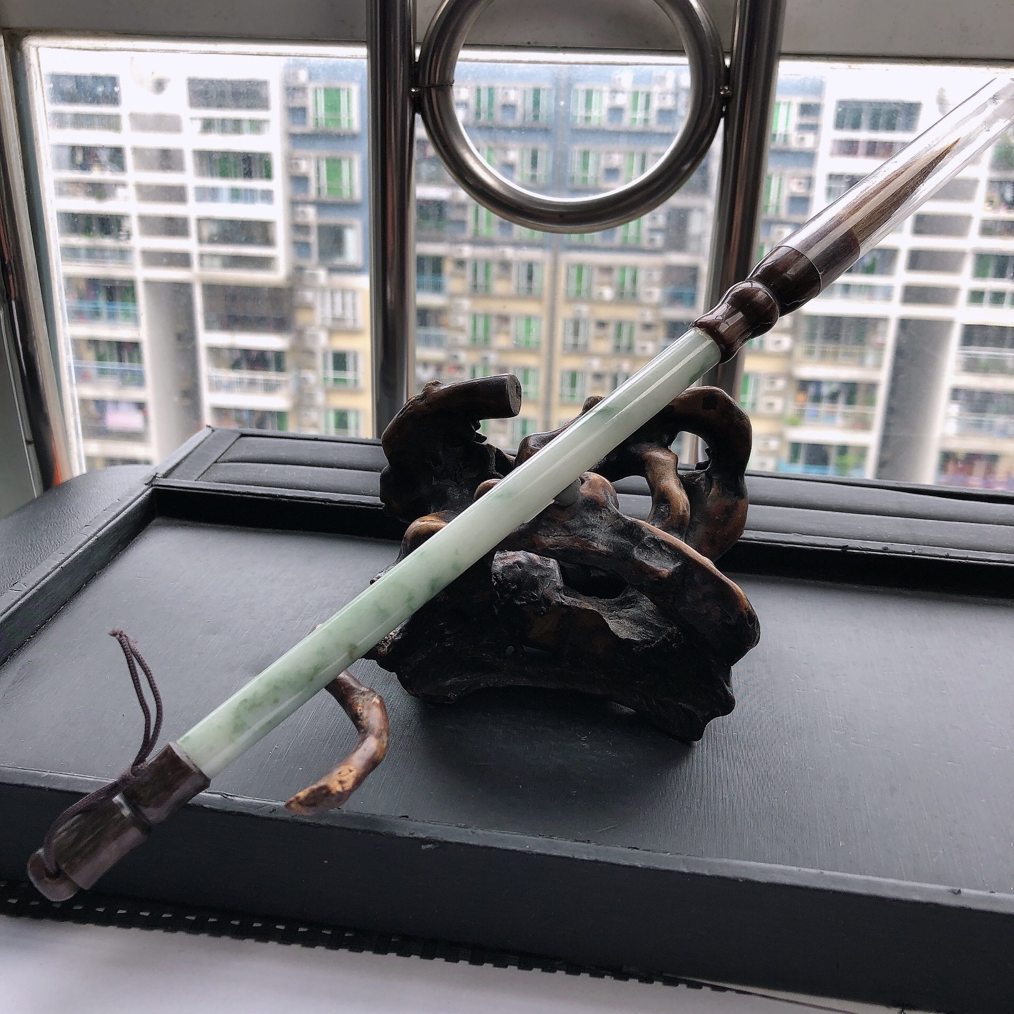 缅甸天然翡翠A货飘花毛笔/实用形
