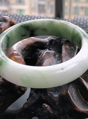 自然光实物拍/54圈缅甸天然翡翠A货正圈飘花手镯54.00g老坑带证书