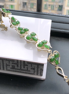 自然光实物拍摄/缅甸天然翡翠A货阳绿蛋面铜托手链34.20g老坑