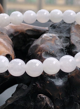 自然光实物拍/缅甸天然翡翠A货白冰圆珠手链手串16.57g老坑冰种