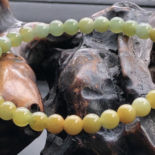 自然光实物拍 缅甸天然翡翠A货黄翡手链手串8.85g老坑圆珠