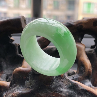 自然光实拍/缅甸天然翡翠A货飘绿圈口19.5mm21号戒指/扳指15.69g