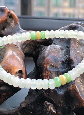 自然光实物拍/缅甸天然A货翡翠三彩算盘珠手串手链9.44g老坑带证